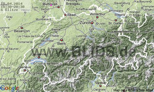 Lightning Switzerland 18:30 UTC Fri 18 Apr