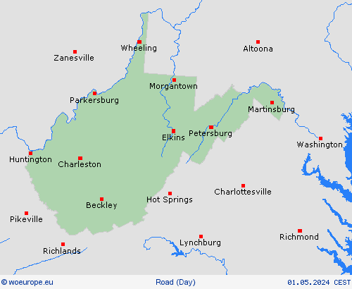 road conditions West-Virginia North America Forecast maps