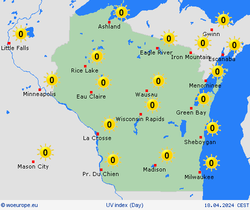 uv index Wisconsin North America Forecast maps