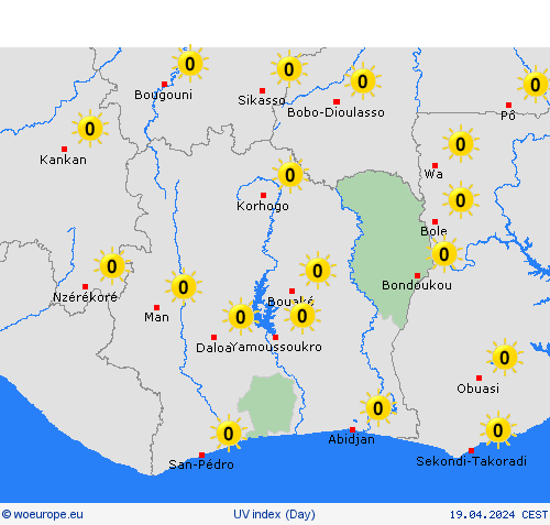 uv index Côte d'Ivoire Africa Forecast maps