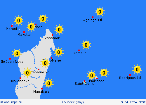 uv index Reunion Africa Forecast maps