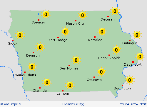 uv index Iowa North America Forecast maps