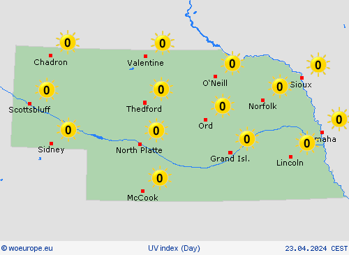 uv index Nebraska North America Forecast maps