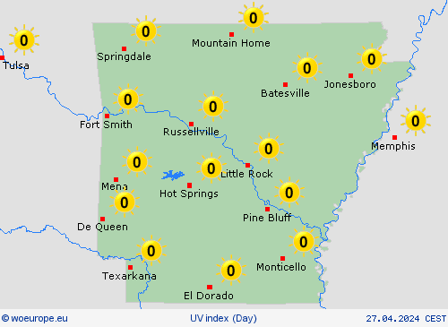 uv index Arkansas North America Forecast maps