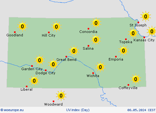 uv index Kansas North America Forecast maps