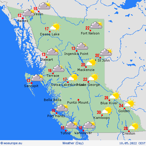overview British Columbia North America Forecast maps