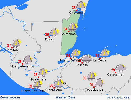 overview Belize Central America Forecast maps