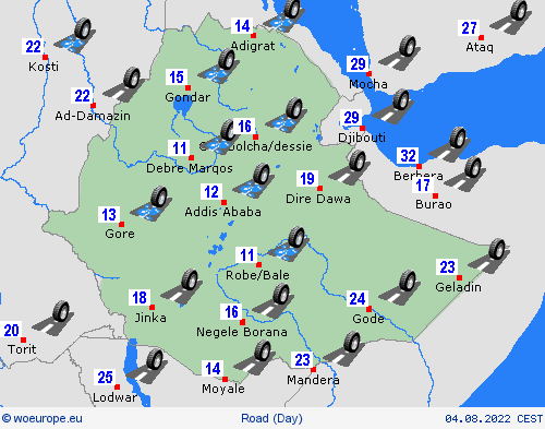 road conditions Ethiopia Africa Forecast maps