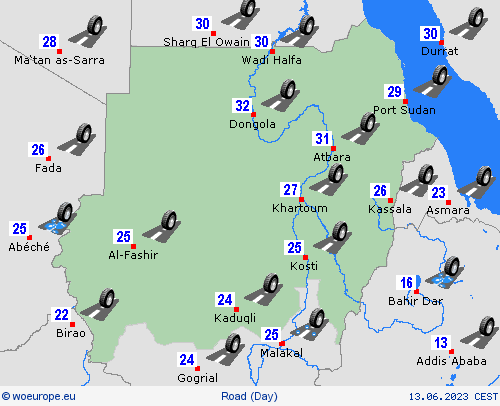 road conditions Sudan Africa Forecast maps