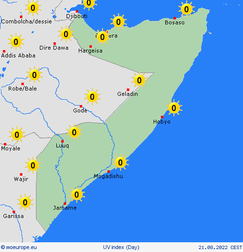 uv index Somalia Africa Forecast maps