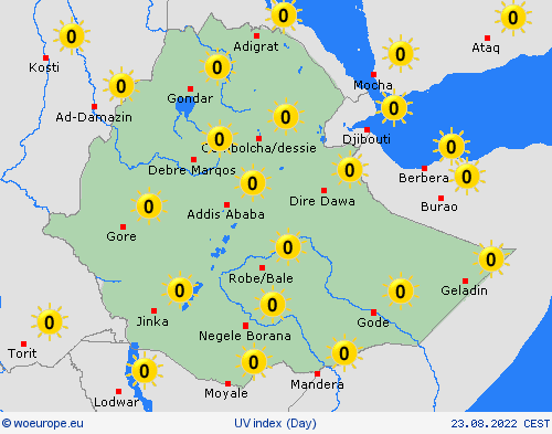 uv index Ethiopia Africa Forecast maps