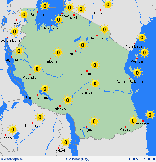 uv index Tanzania Africa Forecast maps