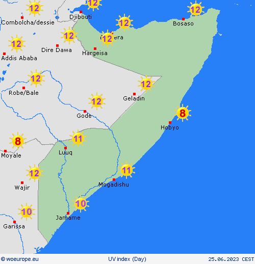 uv index Somalia Africa Forecast maps
