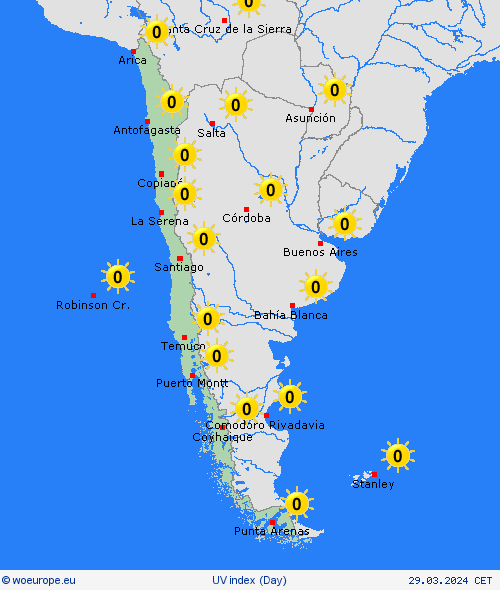uv index Chile South America Forecast maps