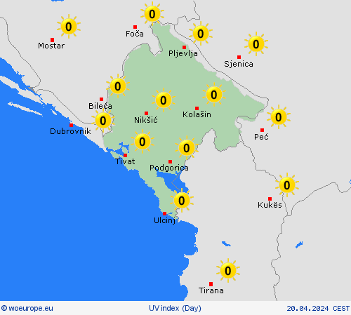 uv index Montenegro Europe Forecast maps