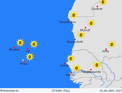 uv index Cape Verde Africa Forecast maps