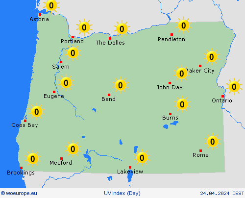 uv index Oregon North America Forecast maps