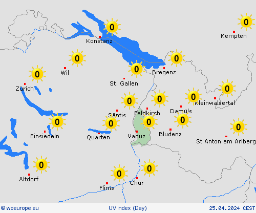 uv index Liechtenstein Europe Forecast maps