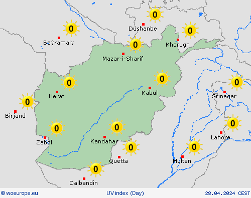 uv index Afghanistan Asia Forecast maps