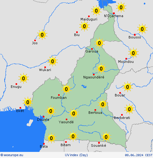 uv index Cameroon Africa Forecast maps